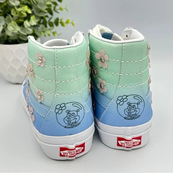 Vans Women’s Sandy Liang High Top Blue and Green Leather Boots Sneakers Size 5.5 - Picture 3 of 11